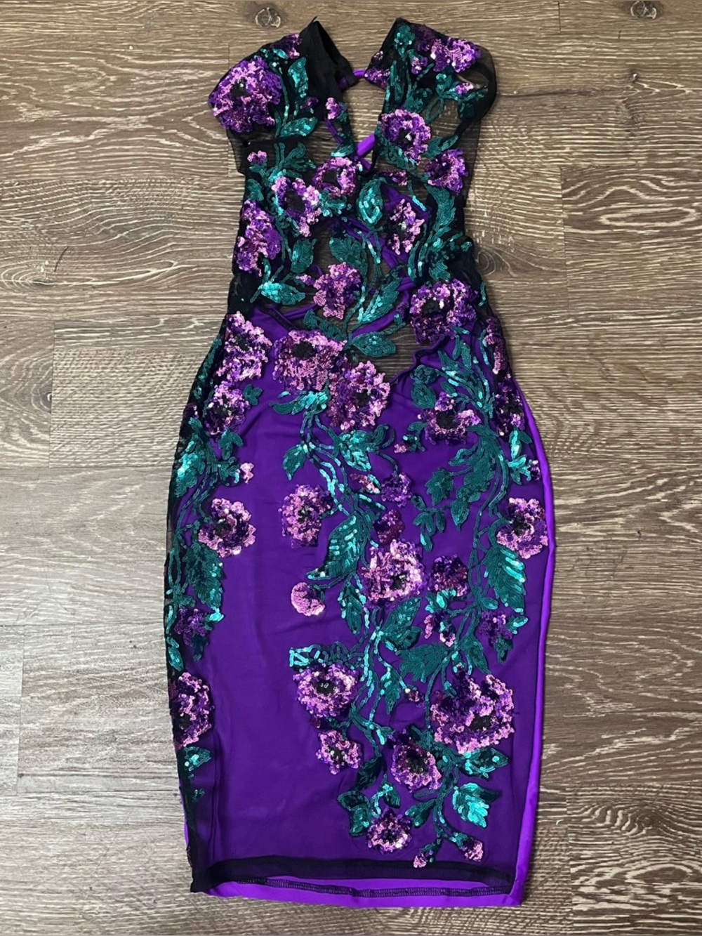 Love Cake Brand Sequin Floral Halter Dress